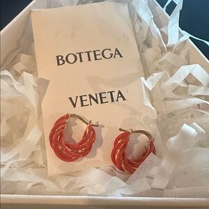 Bottega Veneta Elegant Red and Gold Hoop Earrings